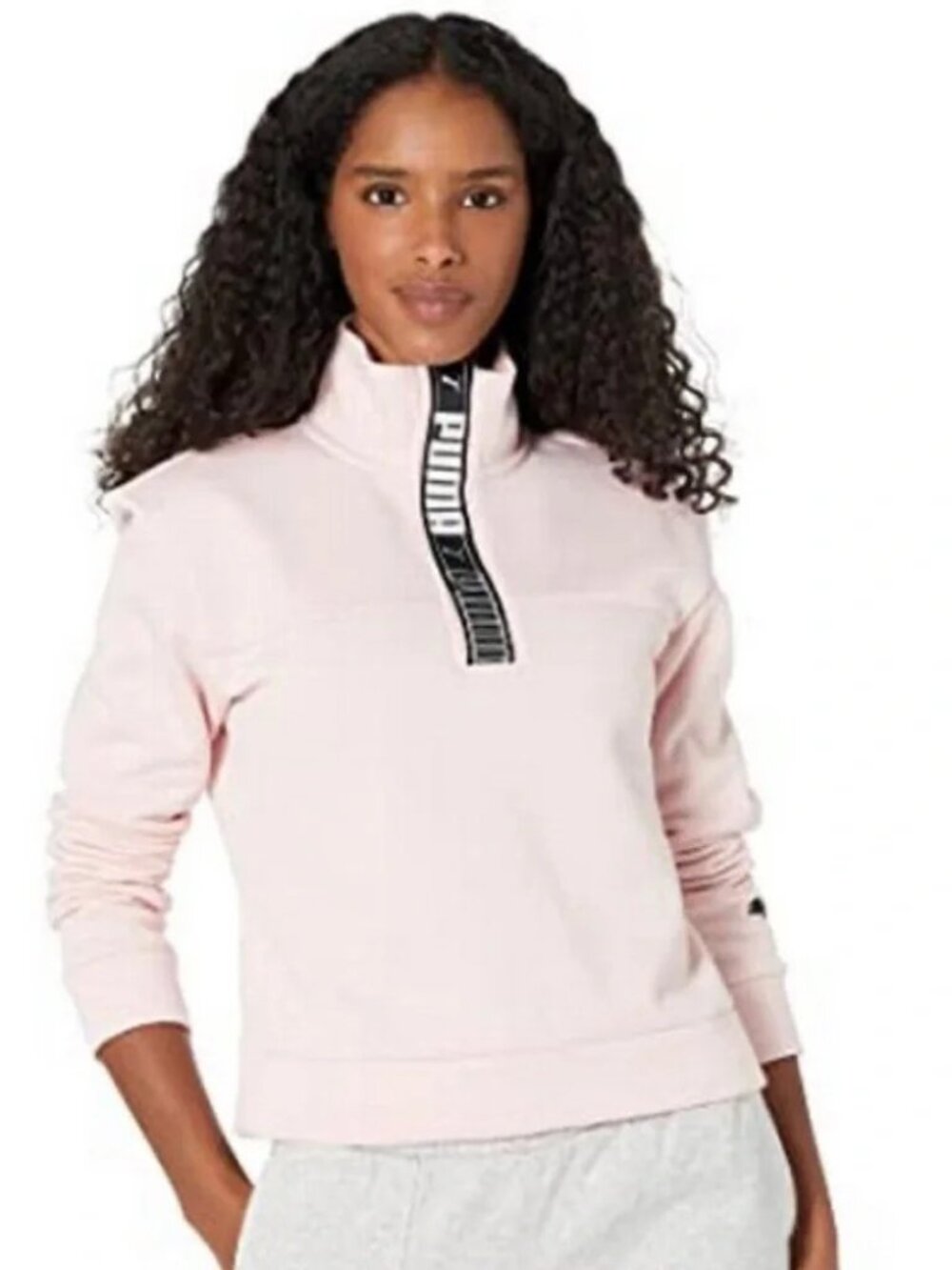 Soft pink Puma mock neck crop half-zip sweatshirt branded EUC Sz S